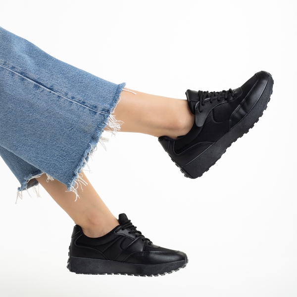 Γυναικεία αθλητικά παπούτσια   μαύρα από οικολογικό δέρμα και ύφασμα Refugia, 6 - Kalapod.gr