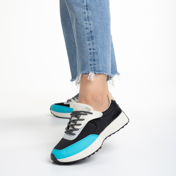 Γυναικεία αθλητικά παπούτσια   μαύρα με μπλε από οικολογικό δέρμα και ύφασμα Refugia, 3 - Kalapod.gr