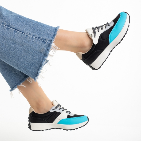 Γυναικεία αθλητικά παπούτσια   μαύρα με μπλε από οικολογικό δέρμα και ύφασμα Refugia, 6 - Kalapod.gr