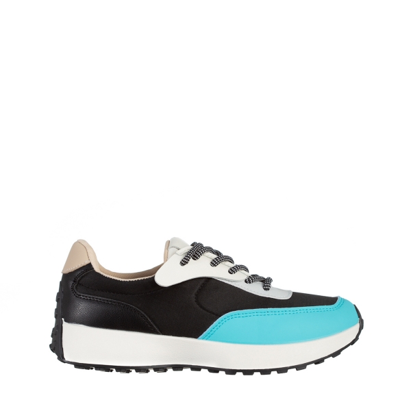 Γυναικεία αθλητικά παπούτσια   μαύρα με μπλε από οικολογικό δέρμα και ύφασμα Refugia, 2 - Kalapod.gr
