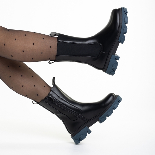 Γυναικείες μπότες μαύρες με μπλε από οικολογικό δέρμα Idalia, 6 - Kalapod.gr
