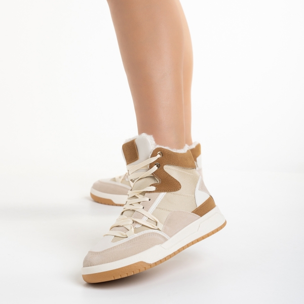Γυναικεία αθλητικά παπούτσια  μπεζ από οικολογικό δέρμα και ύφασμα Reveca, 3 - Kalapod.gr