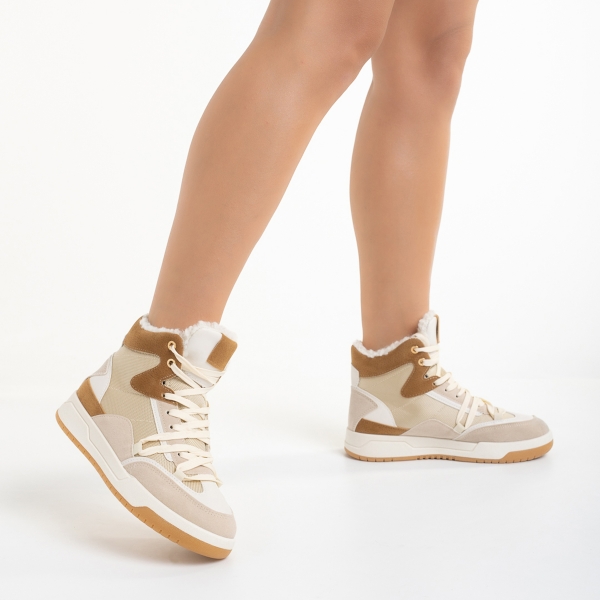 Γυναικεία αθλητικά παπούτσια  μπεζ από οικολογικό δέρμα και ύφασμα Reveca - Kalapod.gr