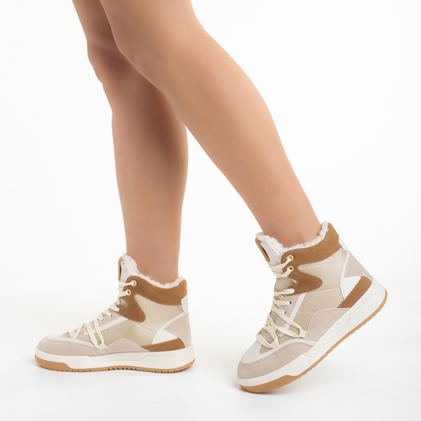 Γυναικεία αθλητικά παπούτσια  μπεζ από οικολογικό δέρμα και ύφασμα Reveca, 4 - Kalapod.gr