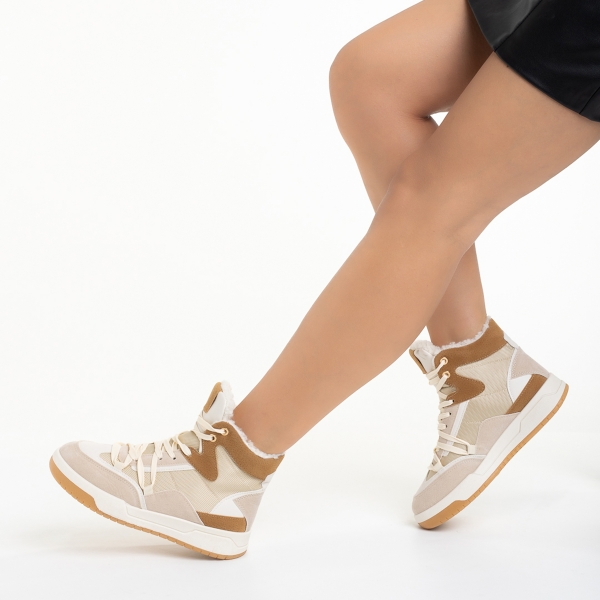 Γυναικεία αθλητικά παπούτσια  μπεζ από οικολογικό δέρμα και ύφασμα Reveca, 5 - Kalapod.gr