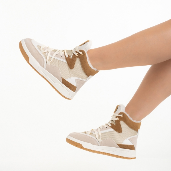 Γυναικεία αθλητικά παπούτσια  μπεζ από οικολογικό δέρμα και ύφασμα Reveca, 6 - Kalapod.gr