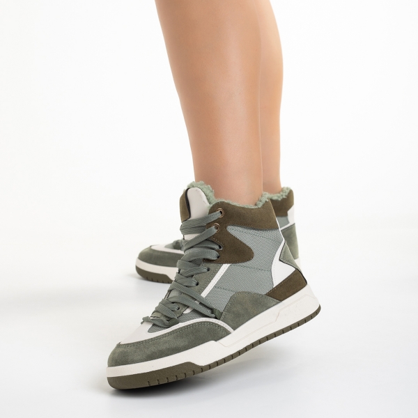 Γυναικεία αθλητικά παπούτσια  πράσινα από οικολογικό δέρμα και ύφασμα Reveca, 3 - Kalapod.gr