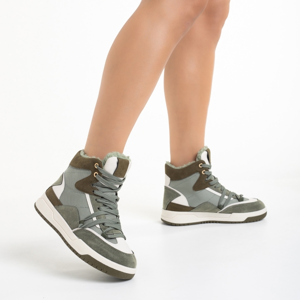Γυναικεία αθλητικά παπούτσια  πράσινα από οικολογικό δέρμα και ύφασμα Reveca - Kalapod.gr