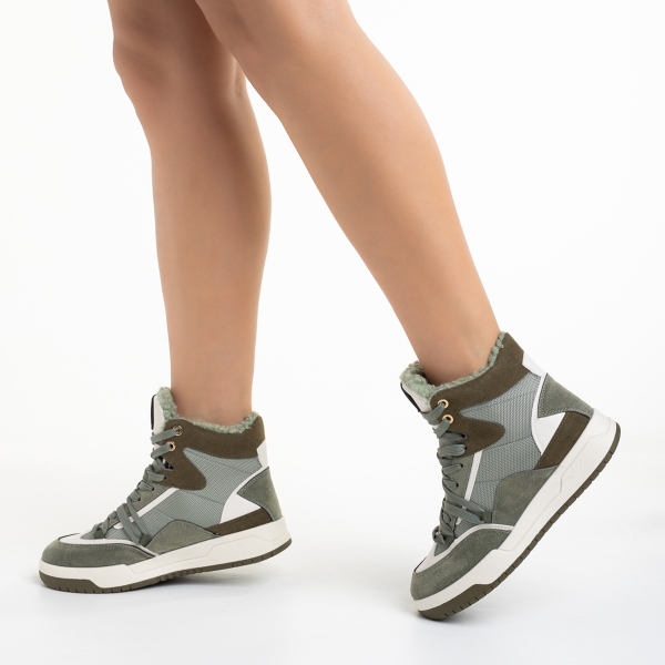 Γυναικεία αθλητικά παπούτσια  πράσινα από οικολογικό δέρμα και ύφασμα Reveca, 4 - Kalapod.gr