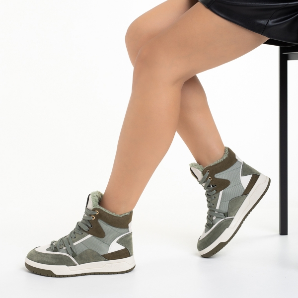 Γυναικεία αθλητικά παπούτσια  πράσινα από οικολογικό δέρμα και ύφασμα Reveca, 5 - Kalapod.gr