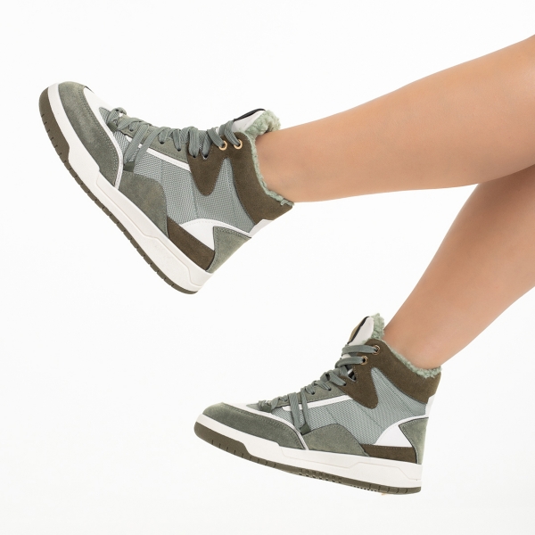 Γυναικεία αθλητικά παπούτσια  πράσινα από οικολογικό δέρμα και ύφασμα Reveca, 6 - Kalapod.gr