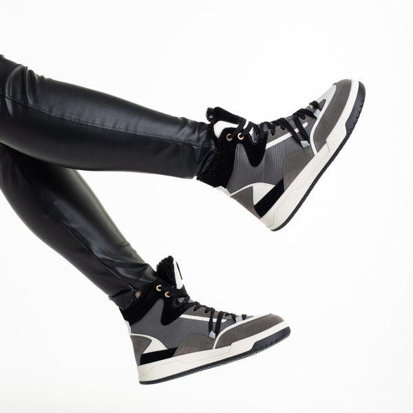 Γυναικεία αθλητικά παπούτσια  γκρί από οικολογικό δέρμα και ύφασμα Reveca, 6 - Kalapod.gr