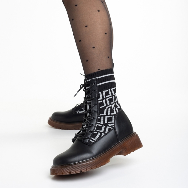 Γυναικεία μπότακια μαύρα από οικολογικό δέρμα και ύφασμα Renada - Kalapod.gr