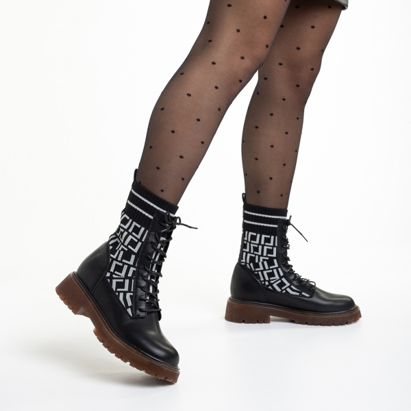 Γυναικεία μπότακια μαύρα από οικολογικό δέρμα και ύφασμα Renada, 3 - Kalapod.gr