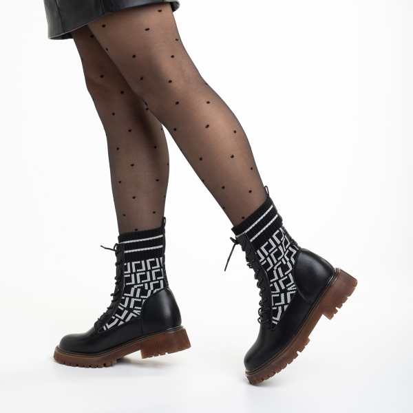 Γυναικεία μπότακια μαύρα από οικολογικό δέρμα και ύφασμα Renada, 4 - Kalapod.gr