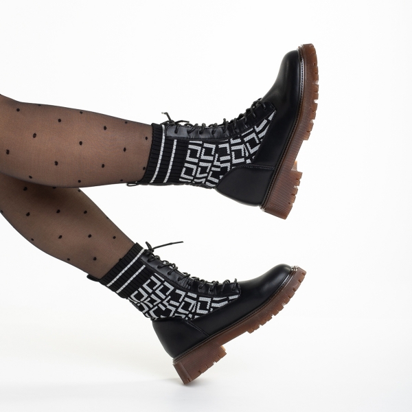 Γυναικεία μπότακια μαύρα από οικολογικό δέρμα και ύφασμα Renada, 6 - Kalapod.gr