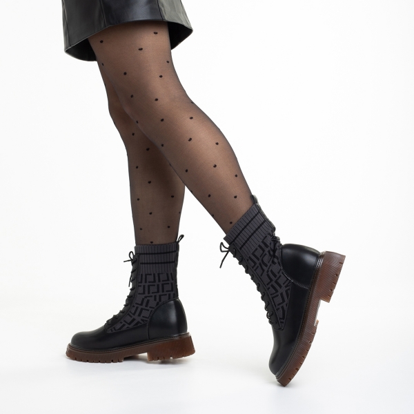 Γυναικεία μπότακια γκρί από οικολογικό δέρμα και ύφασμα Renada, 4 - Kalapod.gr
