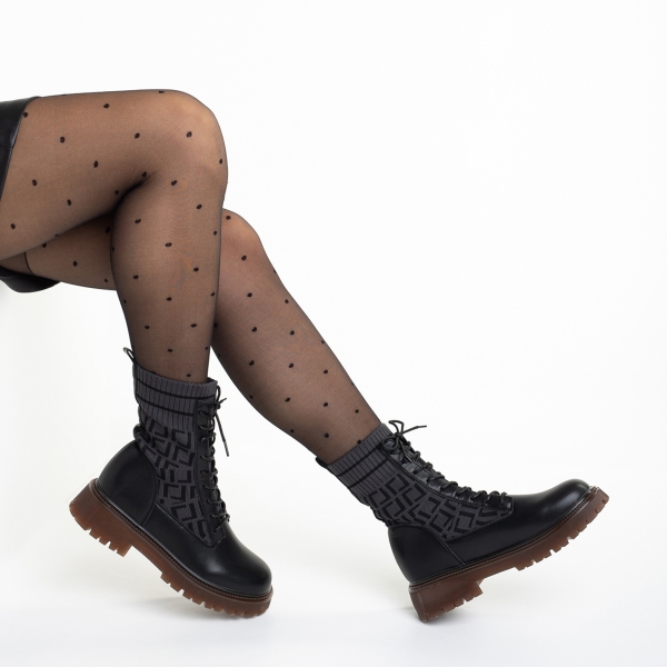Γυναικεία μπότακια γκρί από οικολογικό δέρμα και ύφασμα Renada, 5 - Kalapod.gr