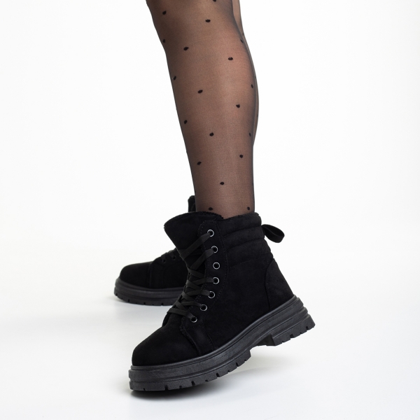 Γυναικεία μπότακια μαύρα από ύφασμα  Perel, 3 - Kalapod.gr