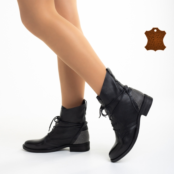 Γυναικεία μπότακια  μαύρα από φυσικό δέρμα Loida - Kalapod.gr