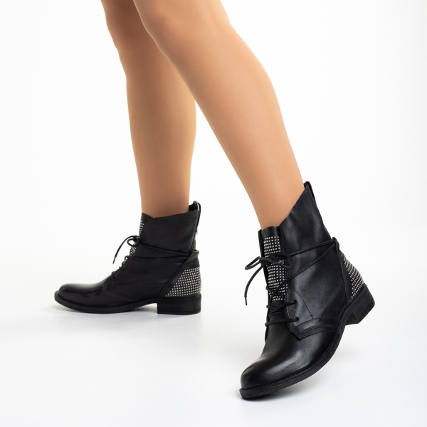 Γυναικεία μπότακια  μαύρα από φυσικό δέρμα Loida, 4 - Kalapod.gr