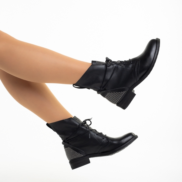 Γυναικεία μπότακια  μαύρα από φυσικό δέρμα Loida, 6 - Kalapod.gr