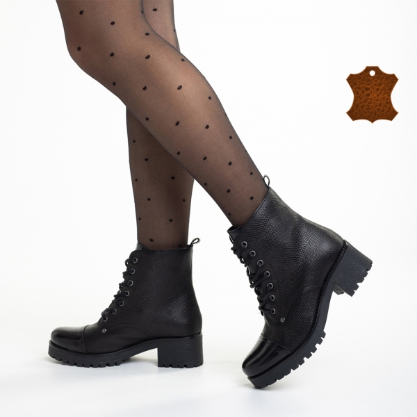 Γυναικεία μπότακια  μαύρα από φυσικό δέρμα Naisha - Kalapod.gr