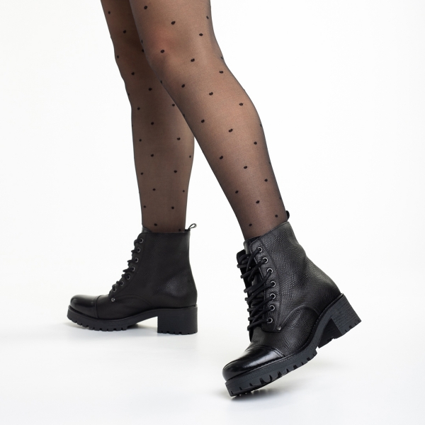 Γυναικεία μπότακια  μαύρα από φυσικό δέρμα Naisha, 4 - Kalapod.gr