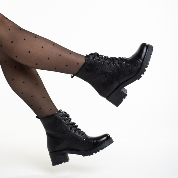 Γυναικεία μπότακια  μαύρα από φυσικό δέρμα Naisha, 6 - Kalapod.gr