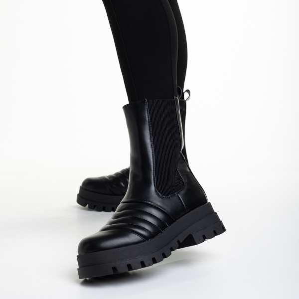 Γυναικείες μπότες μαύρες  από οικολογικό δέρμα  Lovena, 3 - Kalapod.gr