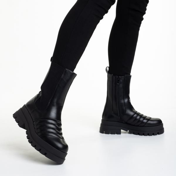 Γυναικείες μπότες μαύρες  από οικολογικό δέρμα  Lovena, 4 - Kalapod.gr