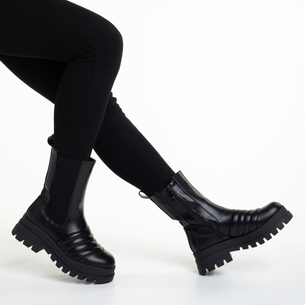 Γυναικείες μπότες μαύρες  από οικολογικό δέρμα  Lovena, 5 - Kalapod.gr