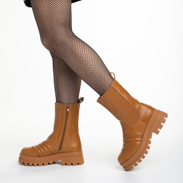 Γυναικείες μπότες  καμελ από οικολογικό δέρμα  Lovena - Kalapod.gr