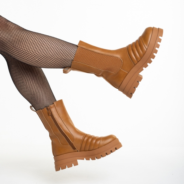 Γυναικείες μπότες  καμελ από οικολογικό δέρμα  Lovena, 6 - Kalapod.gr