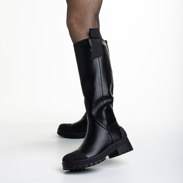 Γυναικείες μπότες μαύρες  από οικολογικό δέρμα  Briona, 4 - Kalapod.gr
