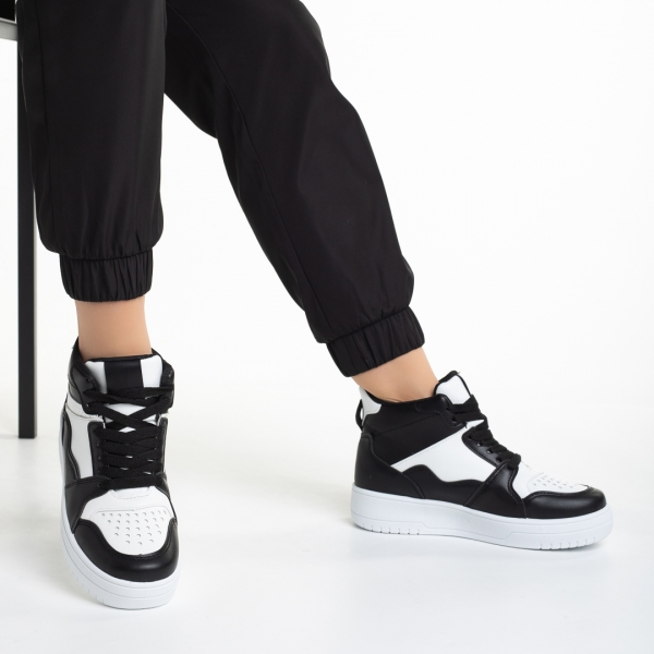 Γυναικεία αθλητικά παπούτσια    μαύρα με λευκό από οικολογικό δέρμα  Naiara - Kalapod.gr