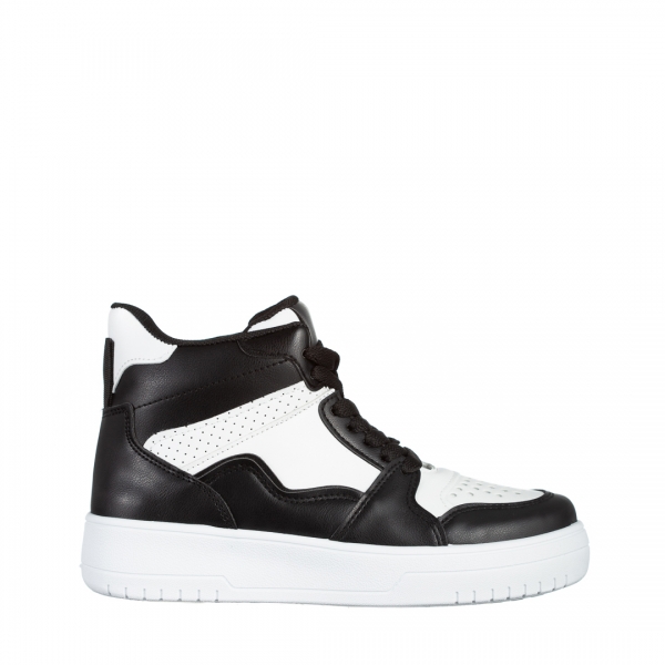 Γυναικεία αθλητικά παπούτσια    μαύρα με λευκό από οικολογικό δέρμα  Naiara, 2 - Kalapod.gr