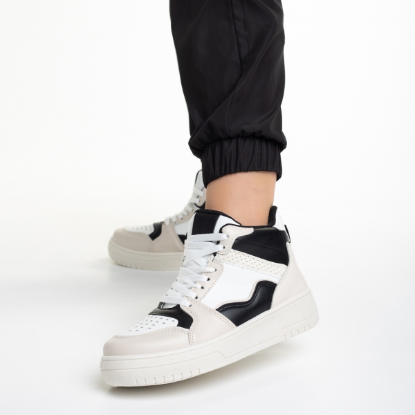 Γυναικεία αθλητικά παπούτσια    μπεζ  με λευκό και μαύρο από οικολογικό δέρμα  Naiara, 3 - Kalapod.gr