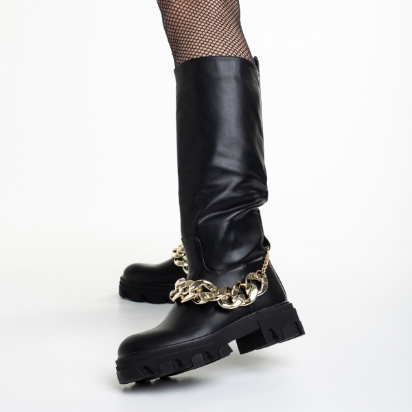 Γυναικείες μπότες μαύρες  από οικολογικό δέρμα  Nelma, 3 - Kalapod.gr