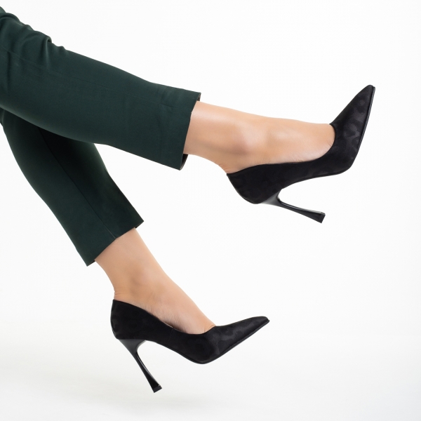 Γυναικεία παπούτσια μαύρα από ύφασμα Zaida, 6 - Kalapod.gr