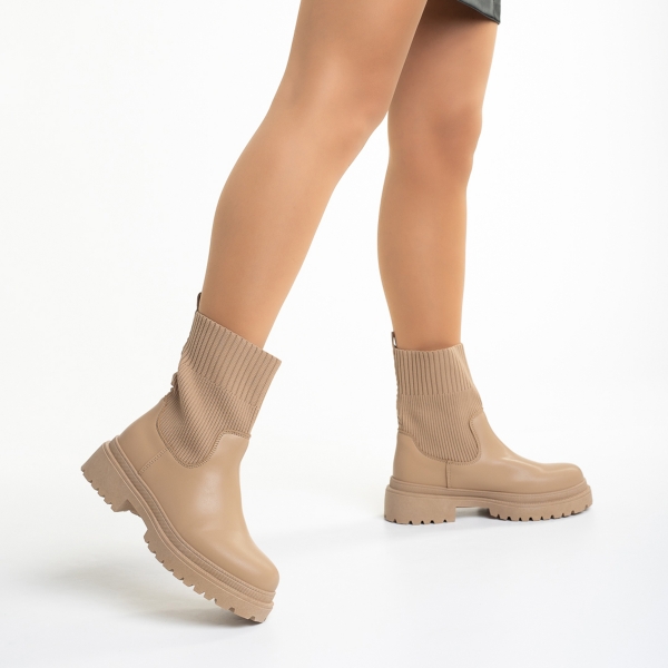 Γυναικείες μπότες μπεζ από οικολογικό δέρμα και ύφασμα Nivia, 4 - Kalapod.gr