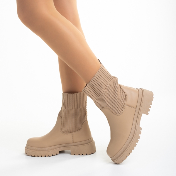 Γυναικείες μπότες μπεζ από οικολογικό δέρμα και ύφασμα Nivia, 5 - Kalapod.gr