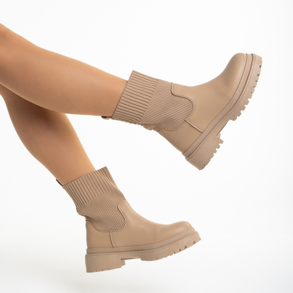 Γυναικείες μπότες μπεζ από οικολογικό δέρμα και ύφασμα Nivia, 6 - Kalapod.gr