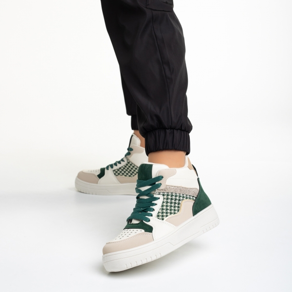 Γυναικεία αθλητικά παπούτσια  μπεζ με πράσινο από οικολογικό δέρμα Ronisha, 3 - Kalapod.gr