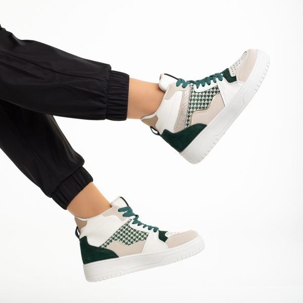 Γυναικεία αθλητικά παπούτσια  μπεζ με πράσινο από οικολογικό δέρμα Ronisha, 6 - Kalapod.gr