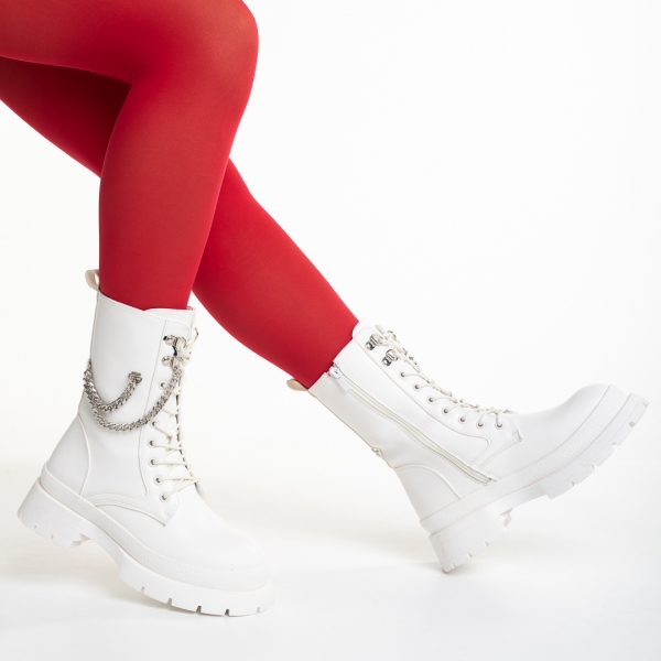 Γυναικεία μπότακια  λευκά από οικολογικό δέρμα  Damani, 5 - Kalapod.gr