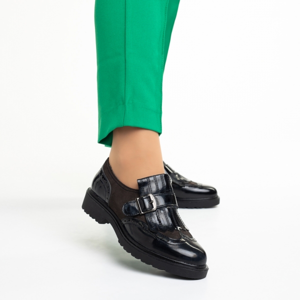 Γυναικεία παπούτσια  μαύρα από οικολογικό δέρμα λουστρίνη Evianna - Kalapod.gr