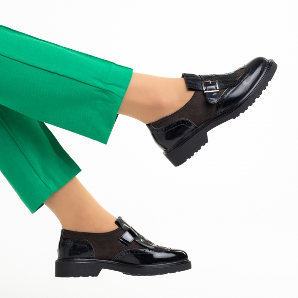Γυναικεία παπούτσια  μαύρα από οικολογικό δέρμα λουστρίνη Evianna, 6 - Kalapod.gr