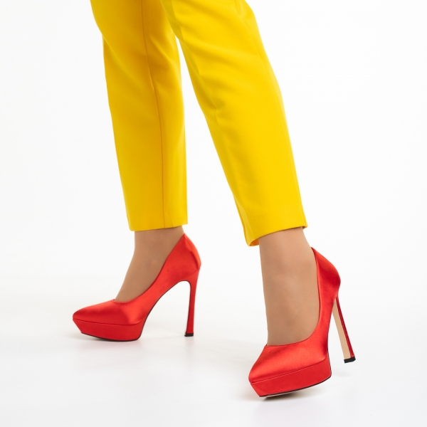 Γυναικεία παπούτσια   κόκκινα από ύφασμα Coriana, 4 - Kalapod.gr