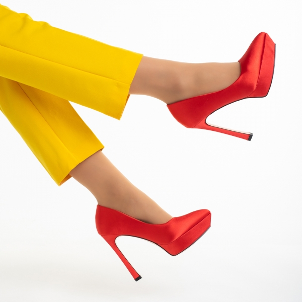 Γυναικεία παπούτσια   κόκκινα από ύφασμα Coriana, 6 - Kalapod.gr